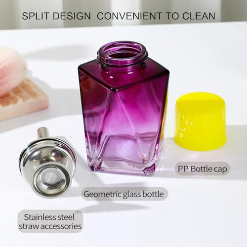 5 Oz/ 150ml Glass Push Down Pump Dispenser Bottle With Cap Push Down Glass Empty Pump Dispenser for Alcohol Makeup Clear Refillable Bottle Hand Pumping Press Container (Purple) - color: Purple - 150ml - Oval - 1pcs