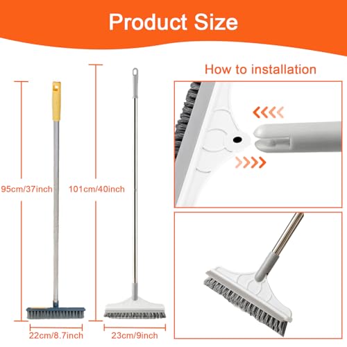 2 Pcs Grout Brush with Long Handle - Upgrade, 120°Rotation Tile Grout Cleaning Tool, V-Shape Shower Scrubber Cleaner Stiff Bristle for Cleaning Bathroom Wall, Baseboards, Tile Floors