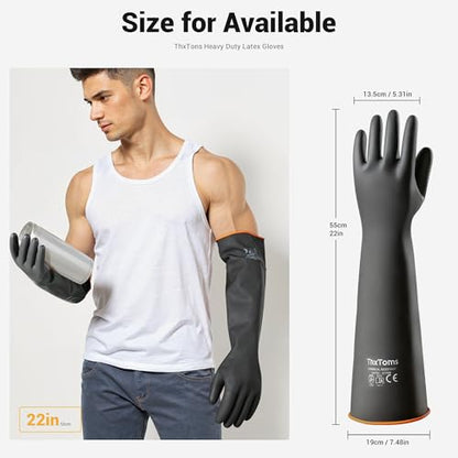 ThxToms Heavy Duty Latex Gloves,Long Rubber Gloves, Chemical Resistant Gloves,Puncture Resistant, Resist Acid,Oil,Alkali, Waterproof for Industrial Cleaning, Gardening, 22", 1 Pair - color: 22"