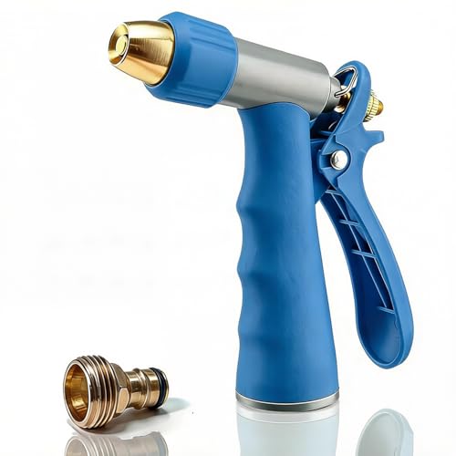 Garden Hose Nozzle, High Pressure Water Hose Nozzle Heavy Duty | Full Metal Core Upgraded with Adjustable Modes for Lawn & Plants, Car, Pet Washing, Blue - color: Blue