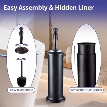 ROLABAM Heavy-Duty Toilet Brush and Holder Set, Premium Rustproof Metal Freestanding Toilet Bowl Brush, Deep-Cleaning Tool with Long Handle and Splash Guard for the Bathroom, Space-Saving - color: Black-1