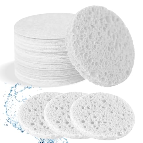 100-Count Facial Sponges Compressed Natural Cellulose Sponge Round Shape Face Sponge for Face Cleansing Exfoliating and Makeup Removal, White - color: 100- Pack White