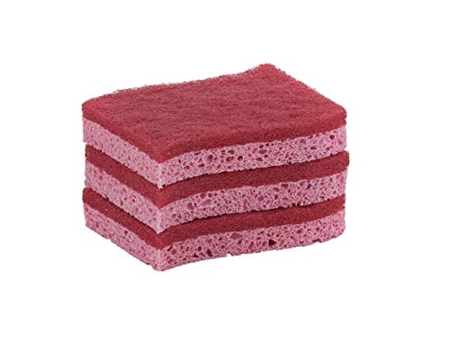 Superio Non-Scratch Cellulose Sponge Kitchen Scrub Sponges with Scouring Pad Set, Good for Non-Stick Cookware Frying Pan, Pot, Counter Top, Sink Scrubbing, Kitchen Scrubbers, Pack of 3, RedPink - color: Red, size: 3-pack