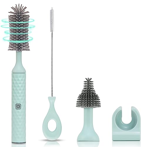 Rechargeable Electric Bottle Brush Cleaner Set, 360° High Speed Rotation Silicone Cleaning Brush with Bottle Brush, Pacifier Brush, Straw Brush, Perfect for Baby Bottle,Cup, Kitchen Utensils - color: Blue