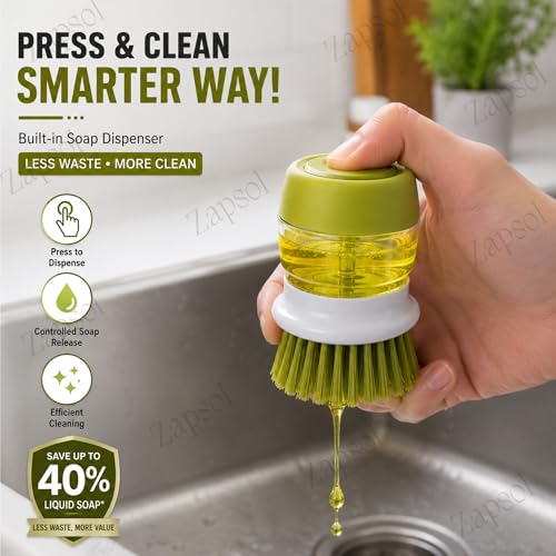 Plastic Cleaning Brush with soap Dispenser for Kitchen Sink washbasin,Dish Washer with Storage Stand Holder,Palm Scrub soap Dispenser Washing-up Brush| Hygienic Drip-Dry Stand Included