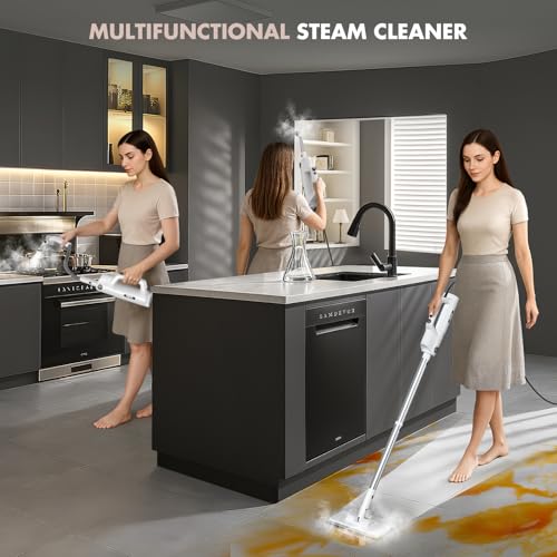YKYI Steam Mop, Detachable 10 in 1 Multipurpose Steamer with 11 Attachments, Handheld Steam Cleaner for Home, Hardwood Floors, Laminate, Marble, Tile, Grout, Carpet, Windows Cleaning (Light White)