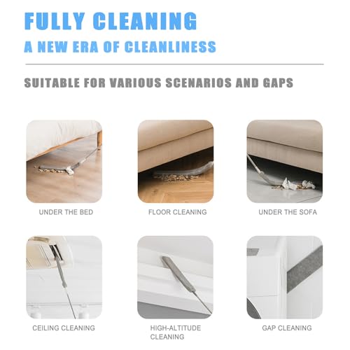 Retractable Gap Dust Cleaner, 40” Flat Cleaner with Hanging Hook, Bendable and Detachable Head Microfiber Duster, Washable Dust Brush for Home, AC, Car and Hard-to-Reach Corners, Containing 2 Clothes