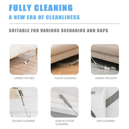 Retractable Gap Dust Cleaner, 40” Flat Cleaner with Hanging Hook, Bendable and Detachable Head Microfiber Duster, Washable Dust Brush for Home, AC, Car and Hard-to-Reach Corners, Containing 2 Clothes