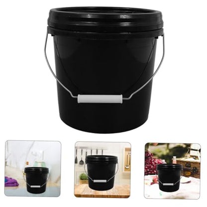 Storage Bucket Lid Leakproof Design Heavy Duty Plastic Pail for Home Camping Fishing Laundry Garbage Bin - color: Black