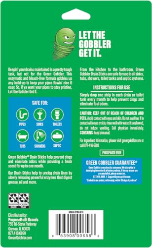 Green Gobbler Drain Cleaner and Deodorizer Sticks with Enzymes - Maintain a Clean Drain, Safe for Pipes and Septic Tanks, Use Monthly - 12 Pack - size: 12 Pac