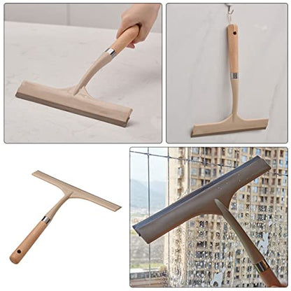 2pcs Window Home Cleaning Floor Bathroom Squeegees Stainless Mirrors, Multi- Cleaner Wooden Handheld Tool Tiles Functional Inches Handle Wiper Tools Glass, Steel