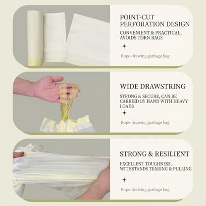 4 Gallon Cream Drawstring Trash Bags - Ultra-Thick 2.4mil Double-Sided Heavy Duty Garbage Bags - Leakproof & Tear-Resistant Small Wastebasket Liners for Bathroom, Office (4gal-90) - color: 4gal-90