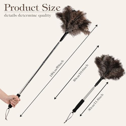 Telescopic Ostrich Feather Duster, 59-inch Naturally Fluffy Long-Handled Feather Duster, Soft, Durable and Reusable for Cleaning high Ceilings, Walls, Fans, Furniture and Blinds in The Home Office - color: Natural-d-1pcs