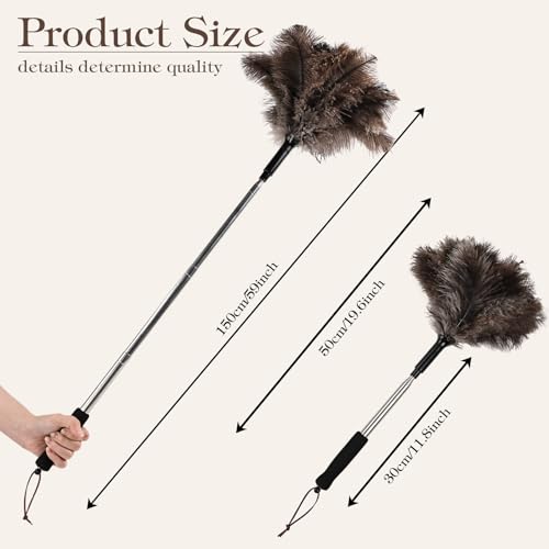 Telescopic Ostrich Feather Duster, 59-inch Naturally Fluffy Long-Handled Feather Duster, Soft, Durable and Reusable for Cleaning high Ceilings, Walls, Fans, Furniture and Blinds in The Home Office - color: Natural-d-1pcs