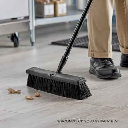 Soro Essentials- 18" Medium-Duty Push Broom Head Fine Black Bristles - Household Cleaning Brushes Stiff Bristle Floor Scrubber for Outdoor Deck Driveway Garage Yard Patio Warehouse Concrete Floor
