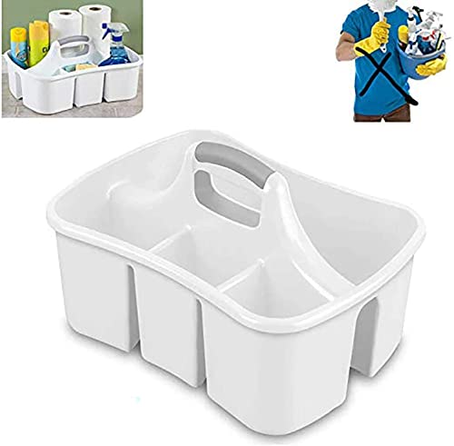 Bath Caddie White - Totes with Divided Compartments and Handles for Organizing, Storing & Carrying Cleaning Supplies and Bathroom Accessories (Large Cleaning Caddy)