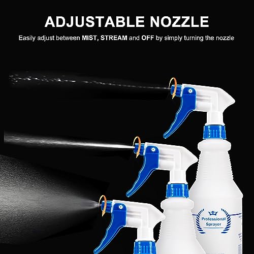 Plastic Spray Bottle, Empty Spray Bottles (2 Pack 24 Oz), All-Purpose Sprayer for Cleaning Solutions, Hair Spray, Bleach, Planting, BBQ, Mist & Stream Water Spraying Bottle with Adjustable Nozzle - size: 2-Pack