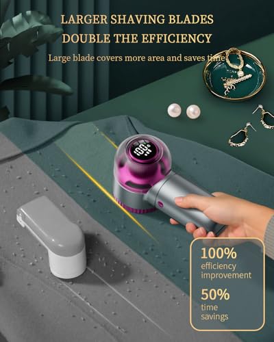 Fabric Shaver with Lint Brush, Large Lint Shaver with Digital Display, 3-Speeds Lint Remover with 6-Leaf Blades, Electric Sweater Shaver to Remove Pilling for Clothes, Furniture - color: Gray-purple