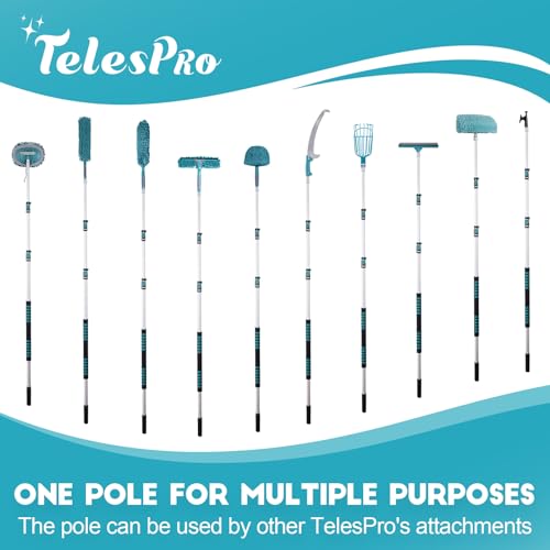 TelesPro 20 Feet High Reach Window Squeegee with 5-12Ft Extension Pole, Window Cleaner Tool with 3-Stage Telescoping Pole, Window Cleaning Kit with Rotatable Head (2 Squeegee & 2 Microfibre Cloths) - size: 12 FT