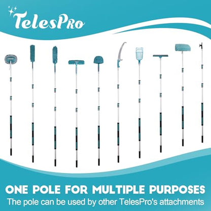 TelesPro 20 Feet High Reach Window Squeegee with 5-12Ft Extension Pole, Window Cleaner Tool with 3-Stage Telescoping Pole, Window Cleaning Kit with Rotatable Head (2 Squeegee & 2 Microfibre Cloths) - size: 12 FT