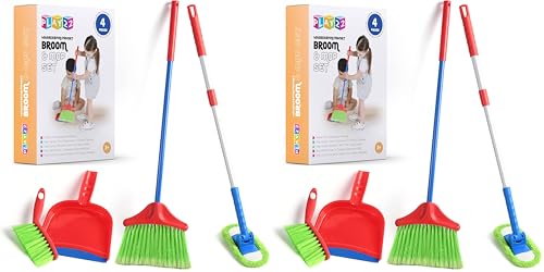 Play22 Kids Cleaning Set 4 Piece - Toy Cleaning Set Includes Broom, Mop, Brush, Dust Pan - Toy Kitchen Toddler Set is A Great Toy Gift for Boys & Girls (Pack of 2) - size: child-size (Pack of 2)