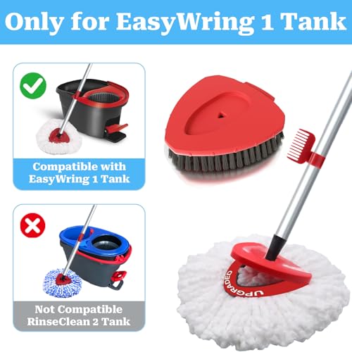 Spin Mop Replace Head Compatible with Ocedar EasyWring 1 Tank, Upgraded Scrub Brush Mop Replacement Head, 2 Microfiber Mop Refills, 1 Mop Handle, 1 Mop Base and 1 Mop Base Cleaning Brush Combo Set