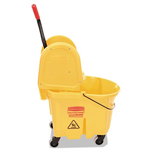 Rubbermaid Commercial Products WaveBrake 35 QT Down-Press Mop Bucket and Wringer Combo on Wheels, Yellow, for Professional/Industrial Heavy-Duty Floor Cleaning - color: Yellow