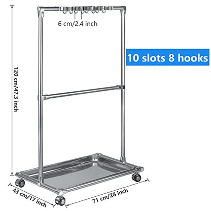 Broom Holder Organizer Movable Closet Storage Cabinet Mop Rack Floor Standing Cleaning Supplies Tool Cart For Garden Garage Schools Hotels Hospitals Factories Property Companies Restaurant (10 Racks)