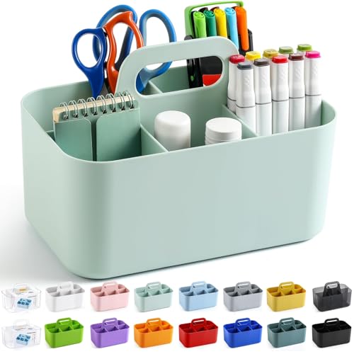 Multiuse Caddy Organizer with Handle, Portable Divided Plastic Tote Bin - Art Craft, Stationary Pen Marker Crayons, Makeup Hair Supplies Storage - Bathroom, Classroom, Dorm, Office, Desk Holder - Mint - color: Mint
