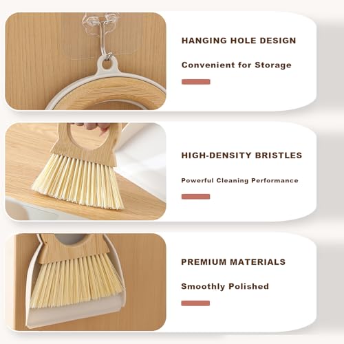 Mini Broom and Dustpan Set Bamboo Broom with Dustpan Combo Set Portable Hand Sweeper for Office Kitchen Dorm Home Quick Cleanups (Black) - color: Black