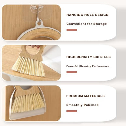 Mini Broom and Dustpan Set Bamboo Broom with Dustpan Combo Set Portable Hand Sweeper for Office Kitchen Dorm Home Quick Cleanups (Black) - color: Black