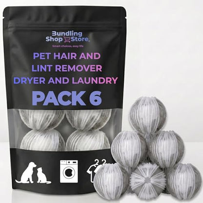 Pet Hair Remover for Laundry - 6 Pack Extra Large Reusable Laundry Balls - Heavy Duty Fur, Lint & Dander Remover for Dryer and Washing Machine - Premium Hair Catcher for Pet Bedding & Clothes