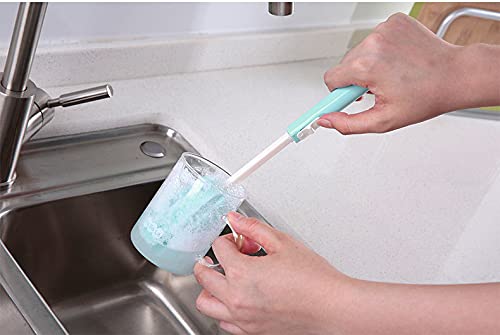 3 Pcs Bottles Dishwashing Foam Sponge Brush with Adjustable Long Handle For Coffee Glasses Pot Milk Cup Mugs Wine Bottle Baby Bottles Kitchen Clean(Color Random)