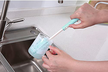 3 Pcs Bottles Dishwashing Foam Sponge Brush with Adjustable Long Handle For Coffee Glasses Pot Milk Cup Mugs Wine Bottle Baby Bottles Kitchen Clean(Color Random)