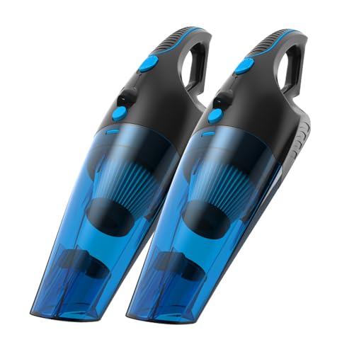 SEALON GV02 Handheld Rechargeable Car Vacuum Cleaner, 10KPa Vacuum Cleaner and Air Duster, High Power Hand Held Vacuum with LED Light and Multi-Nozzles for Car, Home, Office, Pet （Blue 2 Pack） - color: Gv02-blue-2