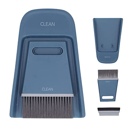 Handheld Broom and Dustpan Set Small Dust Pan and Brush Set, Small Broom and Dustpan Set, Portable 3 in 1 Mini Squeegee Dustpan and Cleaning Brush Set for Office Cleaning, Desk