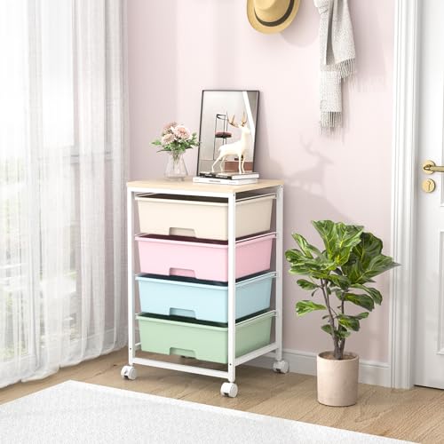 Utility Cart with 4 Drawers,Rolling Storage Cart with Drawers,Storage Rolling Drawer Cart,Rainbow - color: Rainbow
