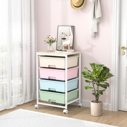 Utility Cart with 4 Drawers,Rolling Storage Cart with Drawers,Storage Rolling Drawer Cart,Rainbow - color: Rainbow