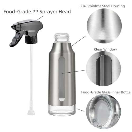 Oil Sprayer for Cooking 180ml, Olive Oil Mister with Fine Mist Trigger, Stainless Steel Refillable Glass Dispenser Bottle 6.35oz for Air Fryer BBQ Salad & Baking (Black+Stainless Steel) - color: Black+Stainless Steel