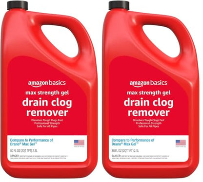 Amazon Basics Max Strength Drain Cleaner Gel, Hair Clog Remover, Dissolves Grease, Safe on All Pipes, 80 Fl Oz (Pack of 2) - size: 80 Fl Oz (Pack of 2)