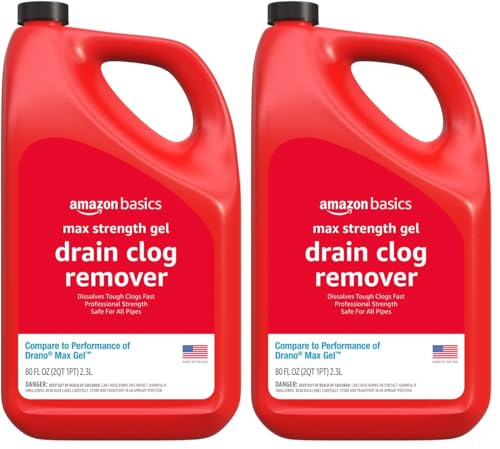 Amazon Basics Max Strength Drain Cleaner Gel, Hair Clog Remover, Dissolves Grease, Safe on All Pipes, 80 Fl Oz (Pack of 2) - size: 80 Fl Oz (Pack of 2)
