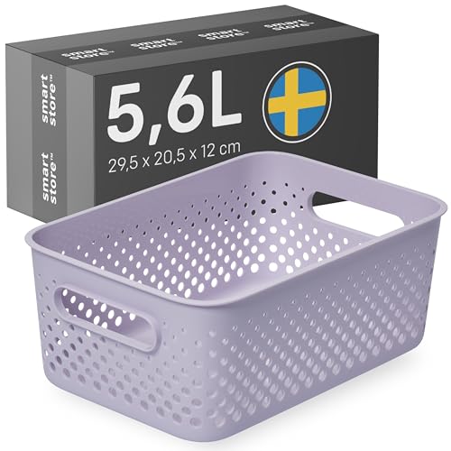 SmartStore Medium Storage Basket 5.6 L | Lavender | Kitchen, Bathroom, Office, Toys Organizer | Bin with Handles | 10 Year Guarantee | Nestable | L29.5 x W20.5 x H12 cm - color: Lavender, size: ys/m