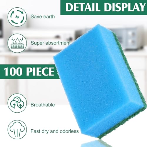 Patelai 100 Pcs Heavy Duty Sponges Kitchen Bulk Dish Sponges Scrub Sponge Abrasive Scrubber Cleaning Sponge Non Scratch Scouring Absorbent Dish for Washing Kitchen (Blue) - color: Blue