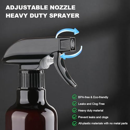 Plastic Spray Bottles 12oz 2 Pack Adjustable Mist/Stream Spraying Heavy Duty Square Water Spray Bottles for Hair, Cleaning Solutions, Plants,Essential Oils (Brown) - color: Brown