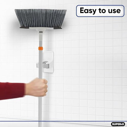 Superio Mop and Broom Holder, Set of 20 Single Piece Hooks, White Plastic Wall Mount Cleaning Storage Tool Organizer, Heavy-Duty Hook for Kitchen, Closet Garage, and Office - size: 20