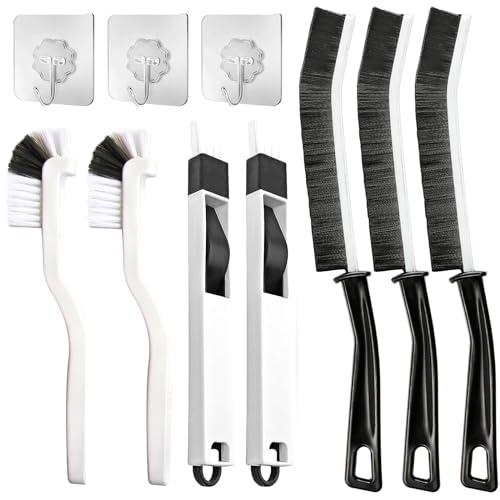 7-Piece Hard Bristle Crevice Brush Set with 3 Hooks, Multifunctional Gap & Corner Cleaner for Window Tracks, Bathroom, Kitchen - color: Cleaning Brush*7+hook*3