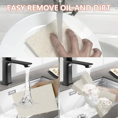 Cellulose Sponges, Large Size 4" x 6" x 1" - Heavy Duty Scrub Kitchen Sponge, Clean Tough Messes Without Scratching Kitchen Cleaning Pads, Pop Up Eco DIY (6 Pack), White - color: White