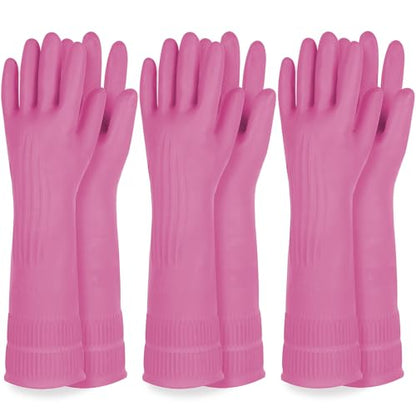 DABOGOSA Mamison 2 Pairs Reusable Waterproof Household Dishwashing Cleaning Rubber Gloves, Non-Slip Kitchen Glove (Pink, Large (Pack of 3)) - color: Pink, size: Large (Pack of 3)