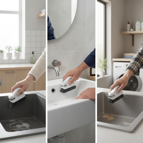 2 in 1 Groove Cleaning Brush, Hard Bristle Crevice Cleaning Brush with Hidden Scraper, Track Cleaning Tools Suitable for Sliding Door Tracks, Shutter Door Window Track (Grey*2) - color: Grey*2