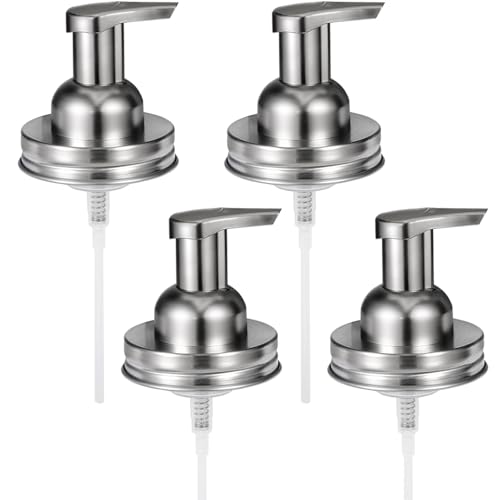 Amolliar Mason Jar Foaming Soap Dispenser Pump, Refillable Plastic Pump, Rustproof Stainless Steel Lid for Regular Mouth Jar, Cute Farmhouse Decor, Soap for Bathroom, Kitchen, Brushed Nickel 4 Pack - color: Brushed Nickel, size: 4 Pack
